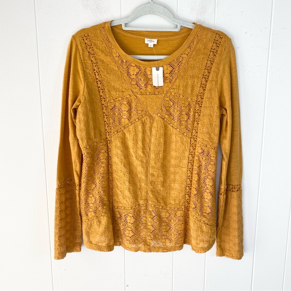 Anthropologie Eze Sur Mer Gold Yellow Piana Eyelet Top 100% Cotton Sz M $78 NWT - Picture 2 of 15